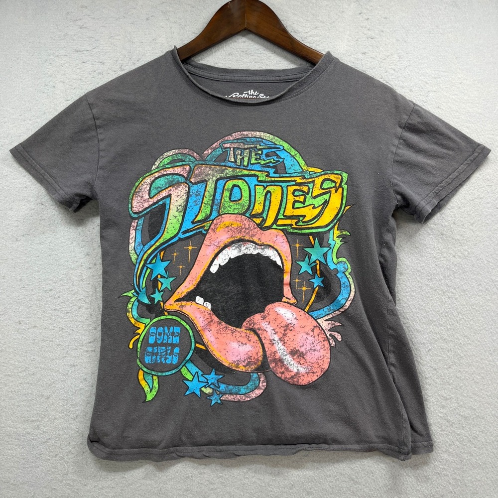 The Rolling Stones Graphic T-Shirt Womens S Gray Some Girls Rock Band Tee Retro